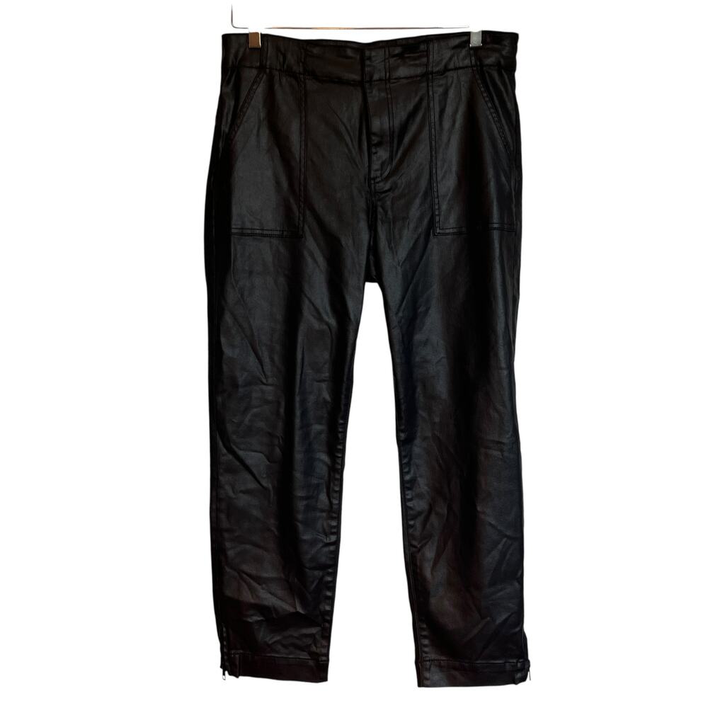 KUT from the Kloth Coated Reese Ankle Straight Pant Black Liquid Leather Size 14